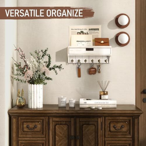 Rebee Vision Key Holder Wall Mount with Drawer for Home Decor, Whitewash - Image 4