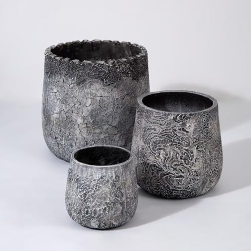 Craft flowerpots 18"+13"+9" Dia Round Concrete Planter Set of 3 Large Outdoor/Indoor Planter Pots Containers with Drainage Holes and Rubber Plug for Home Garden (Dark Gray, Large) - Image 5