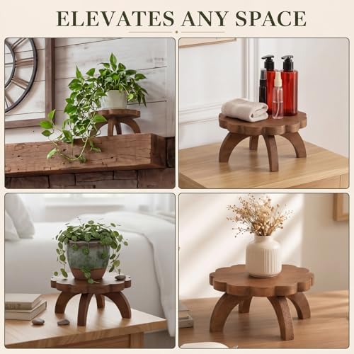 Novabright 2 Pcs Scalloped Short Plant Stand Small Wood Plant Stool Riser - Image 4