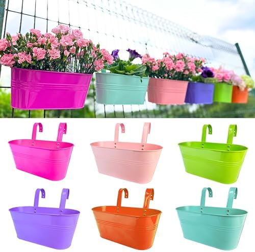LaLaGreen Modern Rail Planter (17 in, 6 Pack) Colorful Metal Deck Buckets by L%C3%A1L%C3%A1Green