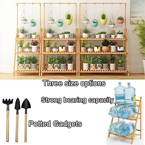 LIGUOYI 3-Tier Bamboo Ladder Plant Shelf, Outdoor Planter Display Shelving, Hanging Folding Flower Pot Organizer Rack, Clothes Rack Multi Storage Corner Shelf for Indoor Outdoor Homedecoration - Image 7