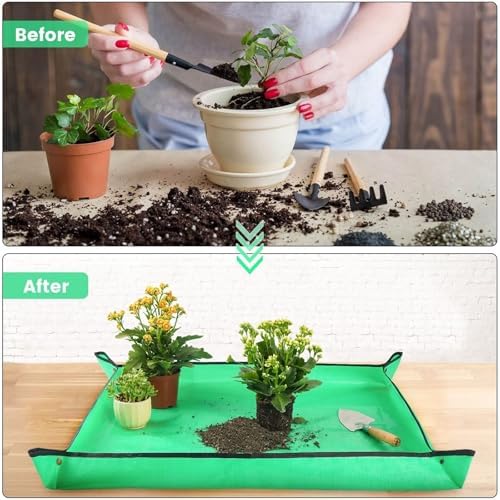 1/3pcs Plant Repotting Mat Waterproof Gardening Pots Transplanting Flower Control Potting Tray Folding Soil Change for Indoor Plant Repotting(Yellow 100x100cm) - Image 2