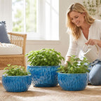 15" Large Ceramic Plant Pots Set of 3, Glazed Ceramic Flower Pot, Lake Blue - Image 6