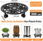13.5 Inch Plant Caddy with Wheels Heavy Duty Cast Iron Plant Stand with Wheels, Metal Plant Dolly with Locking Wheels, Flower Pot Mover for Heavy Pots, Indoor Outdoor Rolling Planter Stand, 1 Pack - Image 4