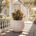 16" Sphere Fluted Outdoor Planter, Off-White,Modern Round Plant Pot - Image 5
