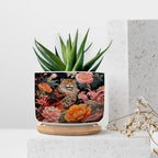 Animal Tiger Stripe Chinoiserie Planters Ceramic Orange and Coral Peony Flower Round Flower Pot with Drainage Holes and Bamboo Tray Pot for Home Office Decoration - Image 7