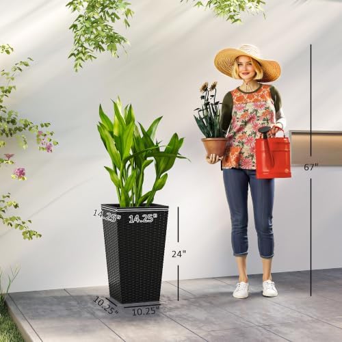 Outsunny 24 in Taper Tall Planters for Outdoor Plants Set of 3, Black - Image 3