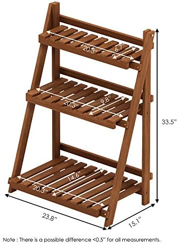 Furinno TIOMAN 3-Tier Ladder Plant Stand Outdoor, Easy Assembly, Natural - Image 2
