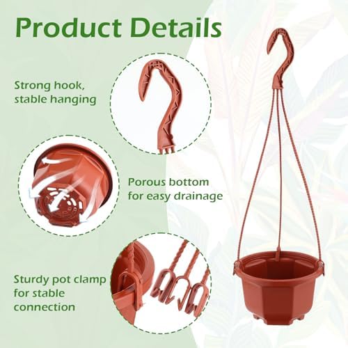 Roshtia 50 Pack 5.1 Inch Plastic Hanging Plant Pots with Hooks, Brown - Image 3