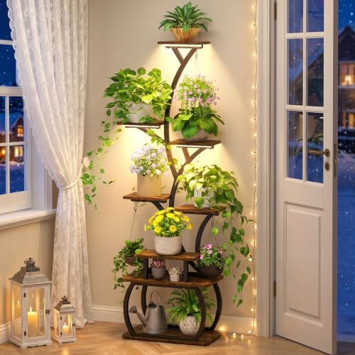 ikkle 8-Tier 62" Metal Plant Stand Indoor with Full-Spectrum Grow Lights. by iKKLEHome