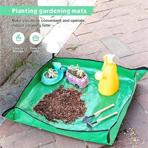 Gardening Planting PE Plant Repotting Mat, Foldable Waterproof Potting Pad Flower Pots Transplanting Mats for Indoor Plant Repotting(Green 68x68CM-3pcs) - Image 2