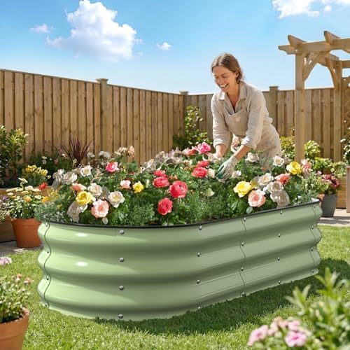 Kesfitt Raised Garden Bed, 5x2x1 FT Galvanized Steel Metal Raised Garden Bed, Oval Open-Bottom Design, 12-Inch Deep for Outdoor Vegetable & Herb Gardening, Fruit Green - Image 7