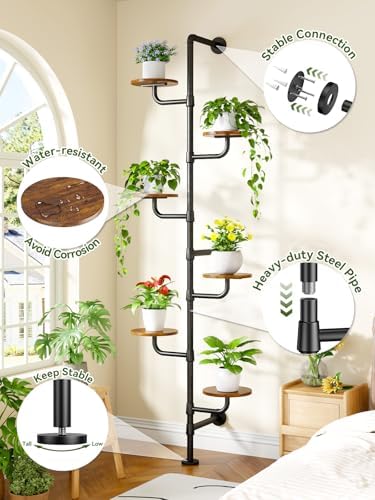 Plant Stand Indoor, Tall Wall Mounted Metal Pole, 6-Tier, C5 - Image 3