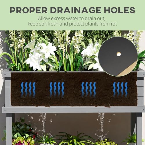 Outsunny Raised Garden Bed with Trellis for Climbing Plants, Gray - Image 5