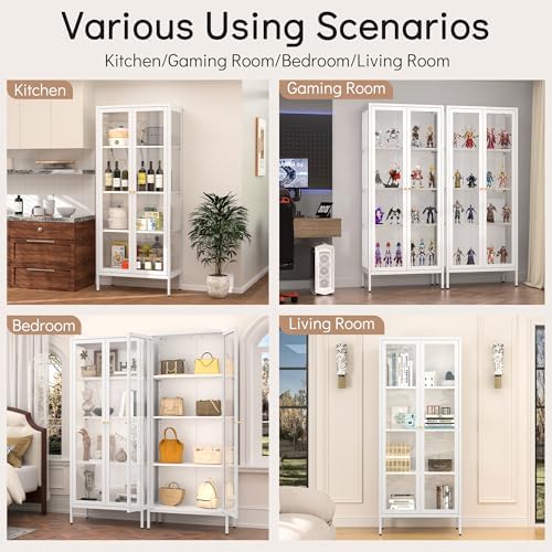 Polup 66" White Glass Display Cabinet, 3-Side Clear View for Collectibles - Image 5