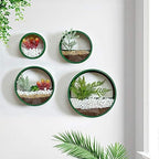 Pack of 4 Round Wall Planters Hanging Metal Plant Containers Circle Plant Holder Contemporary Morden Circle Iron Vase for Succulents or Herbs Cactus and More (Green) - Image 2