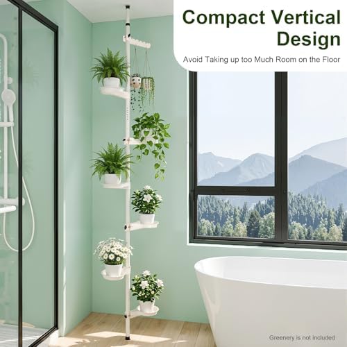 7-Layer Tension Pole Plant Stand Indoor Decorative Display Rack Stands for Flower Pots Floor to Ceiling Adjustable Hanging Corner Shelf - Image 5