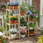 Honey-Can-Do 7-Tier Natural Wood Plant Stand, Indoor/Outdoor Shelf - Image 2