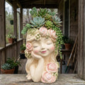 Elenon 9'' High Girl Face Planter Resin Succulent Pot by ELENONSTATUE