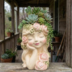 Elenon 9'' High Girl Face Planter Resin Succulent Pot by ELENONSTATUE