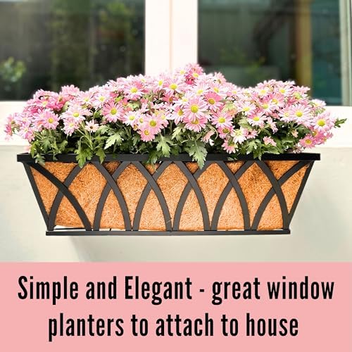 LaLaGreen Wall Planters (4 Pack, 36 Inch) Black Metal Rectangular Hanging Flower Box Window Boxes Planters with Coco Liner Rustic Flower Basket Plant Holder Deck Rail Railing Patio Large Balcony Fence - Image 4
