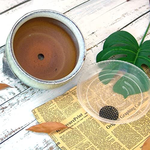 8 Inch Succulent Pot with Drainage and Saucer Glazed Terracotta Round Ceramic Succulent Planter Cactus Bonsai Plant Pot (White and Green) - Image 2