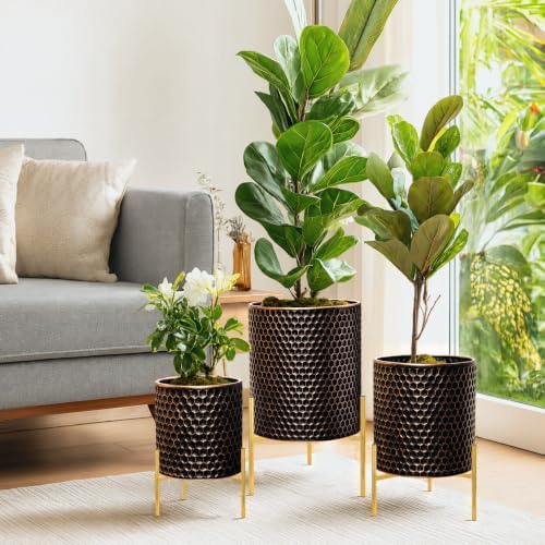 Growsun Metal Plant Pots w/Stands, Set of 3 Flower Pots w/Drain Holes - Image 3