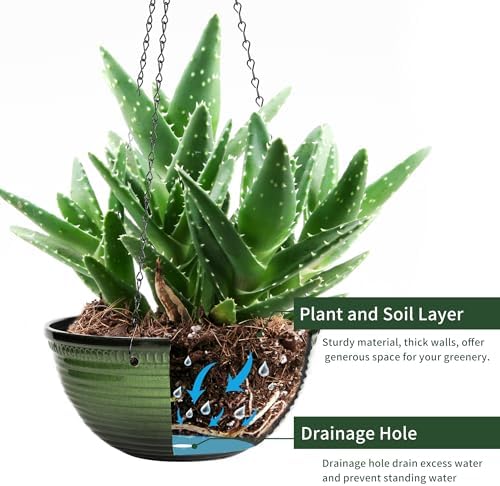 12 Inch Glazed Hanging Planters for Indoor Outdoor Plants, Hanging Baskets - Image 5