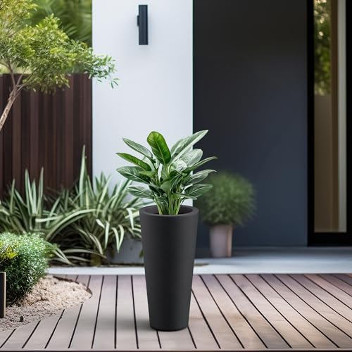 Kante 2-Pack All-Weather 15.8" H Round Tapered Black Concrete Planters - Image 4