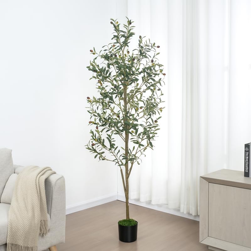 6ft Artificial Olive Tree in Black Insert Pot with Moss - Fake Indoor Plant - Image 2