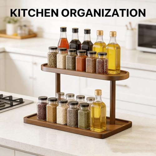 GDQ Brown Pine Wood Perfume Organizer, Perfume Cabinet Vanity Storage Stand - Image 4