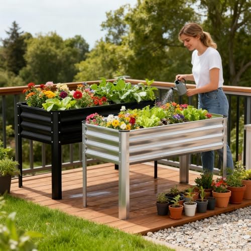 COMHOMA 2 Pack Raised Garden Bed with Legs 4x2x2.5ft,Large Elevated Galvanized Metal Planter Box with Drainage Holes,Outdoor Growing Kit with Gloves Tools for Backyard Patio Lawn,Black - Image 4