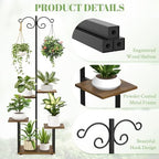 Plant Stand Indoor with 2 Hanging Hooks, 5 Tiered Corner Plant Shelf Flower Stand for Multiple Plants, Plant Stands Organizer Rack for Living Room Balcony Patio Garden (Black+Brown, Square) - Image 3