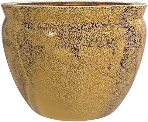 Red Lantern 12" Gold Crackle Fishbowl Planter or Cachepot for Indoor/Outdoor Use in Garden Entryway Living Room Boho Eclectic Modern Contemporary Classic Traditional Style Decor - Image 6