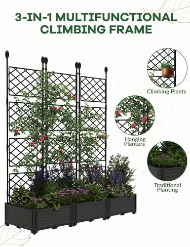 3 PCS Raised Garden Bed with Trellis & Privacy Screen, 50" x 63" Tall Vertical Garden Planter Box for Climbing Plants, Outdoor Trellis for Vegetables, Flowers, Patio, Balcony, Garden Black - Image 6