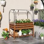 Outsunny Raised Garden Bed with Cover and Storage Shelf, Dark Brown - Image 2