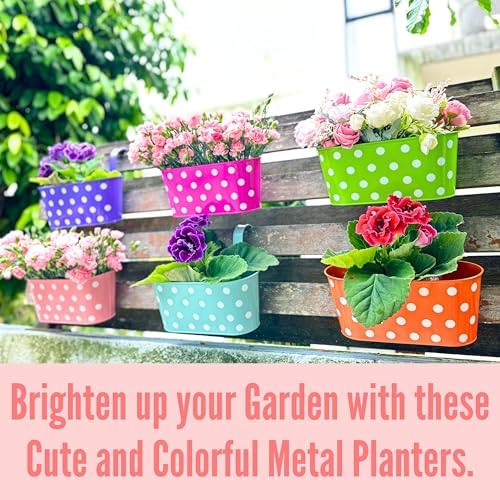 LaLaGreen Large Rail Planter (11.8 in, 6 Pack) Polka Dot Metal Balcony Pots - Image 4