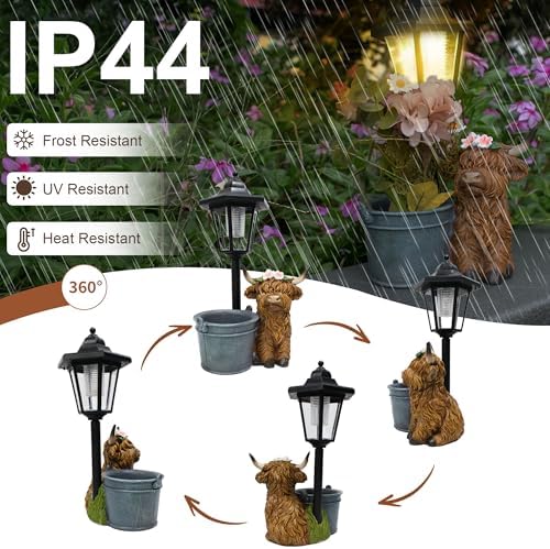 Highland Cow Statues Outdoor Solar Sculptures with Solar Lights and Flowerpot Funny Garden Decor Animal Figurines Resin Outdoor Statues for Patio Yard Lawn Balcony Grandma Mom Gifts - Image 4