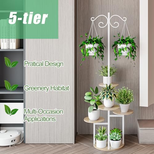 INGIORDAR Plant Stand Indoor Outdoor Corner 5 Tier Flower Shelf White - Image 5