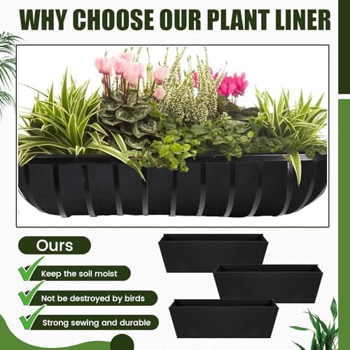 HunnmingRe 6 Pack 36 Inch Fabric Plant Window Box Liners Rectangular Non-Woven Planter Basket Liner Black Felt Flower Hanging Basket for Outdoor Garden Hanging Planter Flower (Avoid Birds Nesting) - Image 5