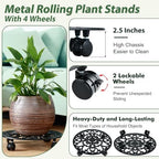 3 Pack 12 In Rolling Plant Stand with Wheels Metal Plant Caddy with Wheels - Image 3