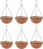 LaLaGreen Large Hanging Baskets (16 in, 6 Pack) Black Metal Coco Liner Pots by L%C3%A1L%C3%A1Green