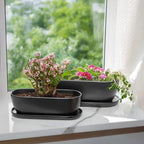 E-liu 11 Inch Oval Ceramic Planter Pot with Drainage Hole Saucers - Image 4