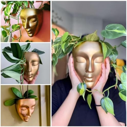 Face Wall Planter | 7 Colors Available | Unique Head Planter for Indoor Wall Decor | Perfect as a Succulent Wall Planter or Cactus Planter - Calma Design, Gold - Image 3