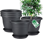 5 Packs 10 inch Flower Pots + Saucers, Large Indoor & Outdoor Pot by Shineloha