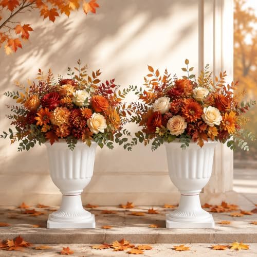 NUPTIO Plastic Classic Urn Planter: 13.98 Inch Pedestal Plant Pots, 2 Pcs by Nuptio