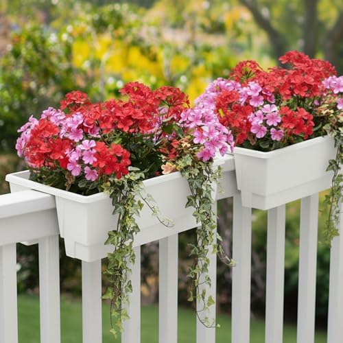 Railing Planter Box 2-Pack - 20.75-Inch Flower Boxes with Removable Drainage Inserts - 6-Gallon Outdoor Planters for Porch, Deck, or Balcony Decor, Fits Rail 3” - 4” by Pure Garden (White) - Image 7