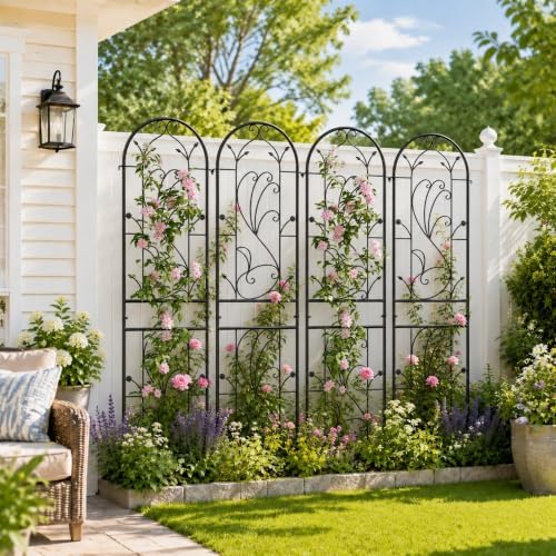 2-Pack 87" x 20" Arch Sunflower Black Metal Garden Trellises - Image 3