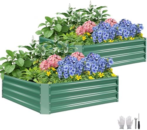 2 Pcs Galvanized Raised Garden Bed Outdoor 4x4x1ft, LotusGreen by ZORMY