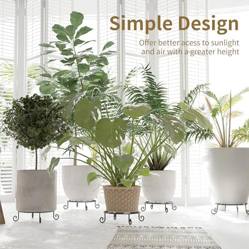 PROWORX 4 Pack 10” Diameter Metal Outdoor Plant Stand Indoor, Black Heavy Duty Potted Holder, Round Anti-Rust Wrought Iron Flower Planter Pot Display Stands for Home Garden - Image 4